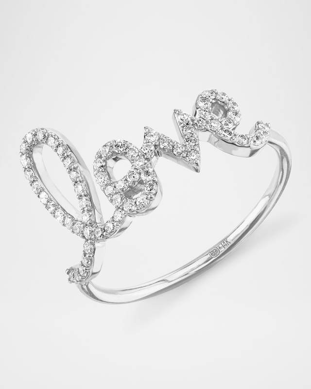 14K White Gold Diamond Love Ring, Size 8.5